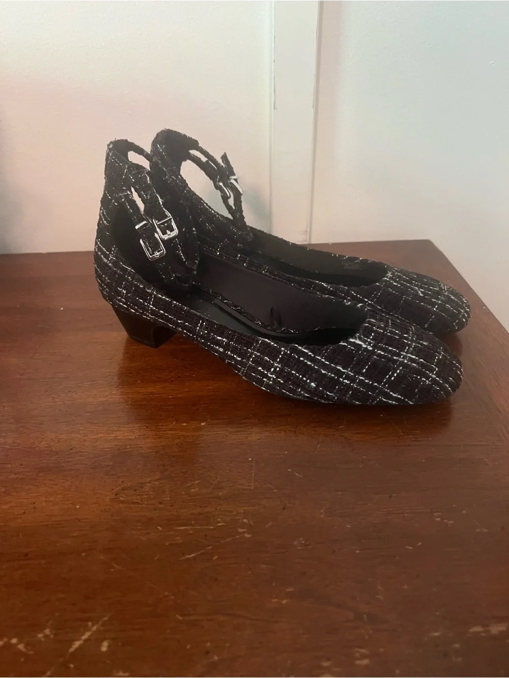 Zara Women's Black Tweed Ankle-Strap Pumps size 37 (US 6.5)